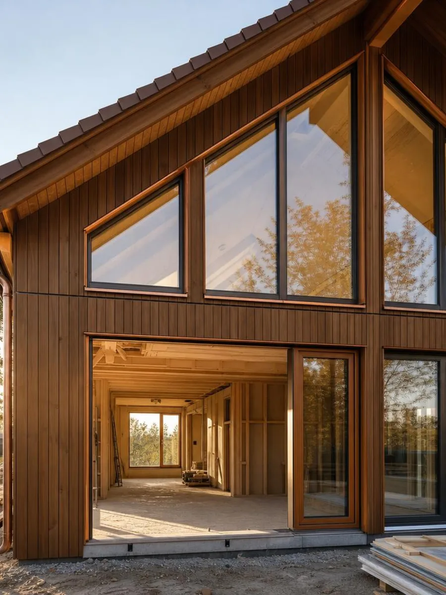 Ausbaustufen beim Ausbauhaus: von der Gebäudehülle bis bezugsfertig Ausbauhaus in der Ausbaustufe: wetterfeste Gebäudehülle mit Holzfassade, innen noch unfertig mit offenen Wänden und Estrich – vom Bausatzhaus bis bezugsfertig